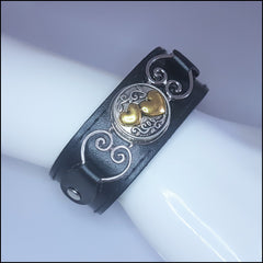 Wide Leather Hearts Snap Button Bracelet with Snap Button