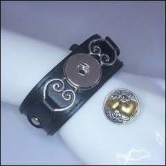 Wide Leather Hearts Snap Button Bracelet with Snap Button