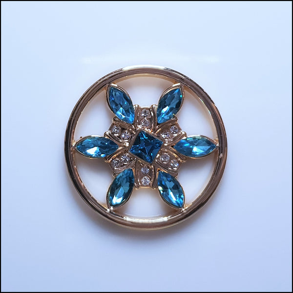 Coin for Coin Pendant - Crystal Blue Flower Gold