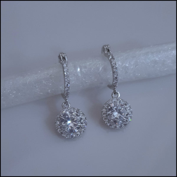 Sterling Silver Round Crystal Drop Earrings