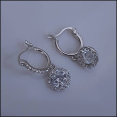 Sterling Silver Round Crystal Drop Earrings