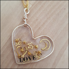 Handmade Layered Resin & Wire Pendant - Gold Heart full of Love