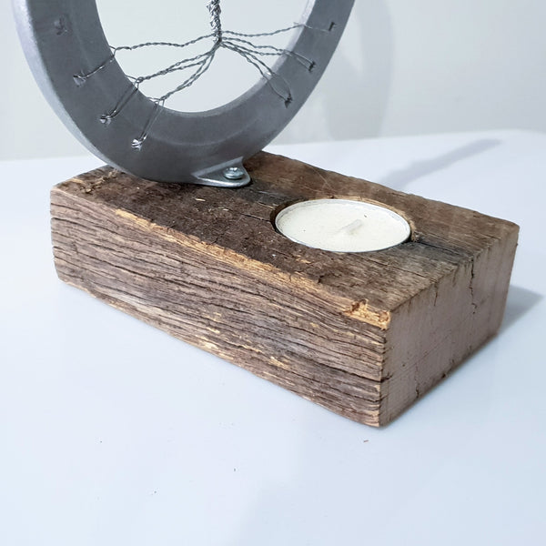 Rustic Candle Holder for Tree of Life Horseshoe - Candle Behind