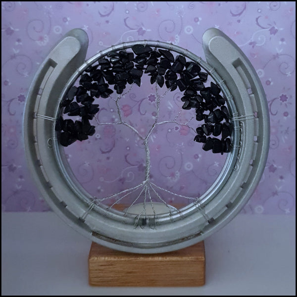 Handmade Tree of Life Horseshoe Candle - Dark Blue Sandstone