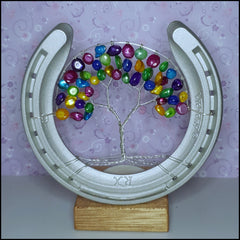 Handmade Tree of Life Horseshoe Candle - Rainbow