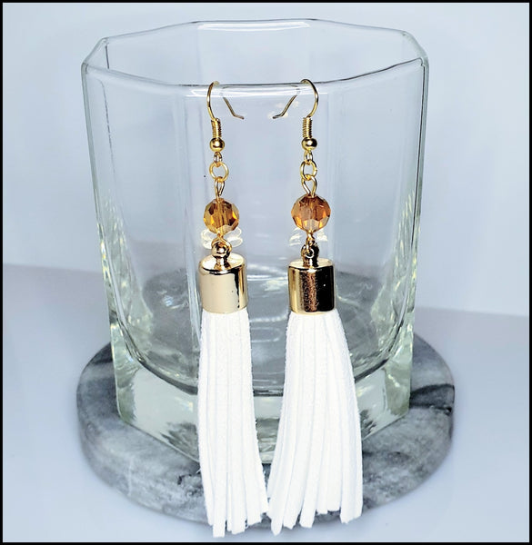 Handmade Tassel Earrings - White