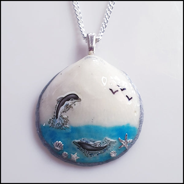 Shell Pendant - Two Dolphins