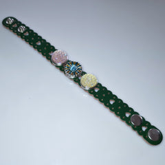 Heart Pattern Leather 3 Snap Bracelet - Dark Green