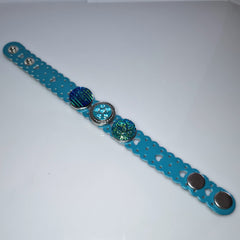 Heart Pattern Leather 3 Snap Bracelet Teal