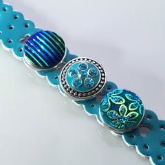 Heart Pattern Leather 3 Snap Bracelet Teal