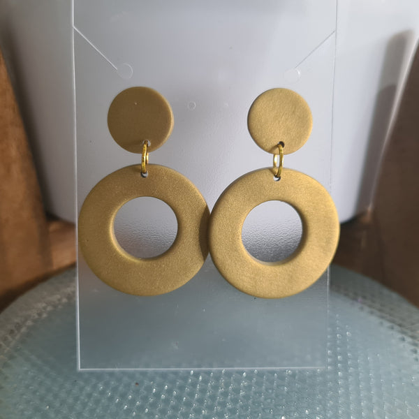 Polymer Clay Earrings Hollow Circles  - Gold