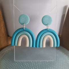 Polymer Clay Earrings Rainbow  - Sky Blue