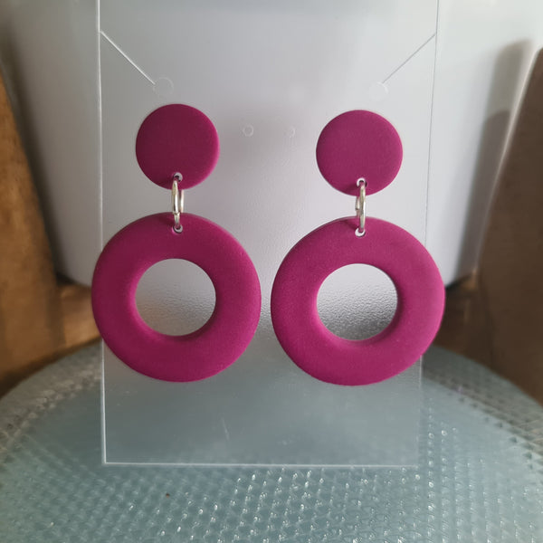 Polymer Clay Earrings Hollow Circles  - Rose