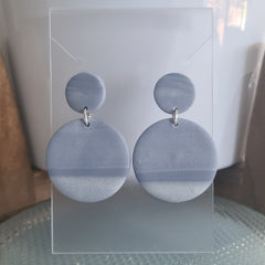 Polymer Clay Earrings Small/Big Circles  - Steel Blue & White Shimmer Mix
