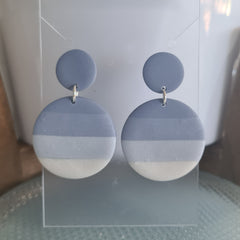 Polymer Clay Earrings Small/Big Circles  - Steel Blue to White Stripe