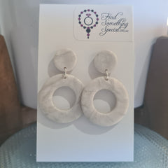 Polymer Clay Earrings Hollow Circles  - White Marble