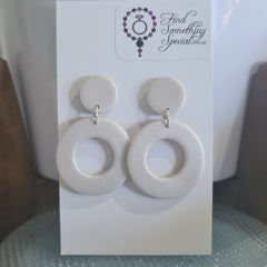Polymer Clay Earrings Hollow Circles  - White Shimmer