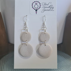 Polymer Clay Earrings Double Circle on Hooks - Shimmer White
