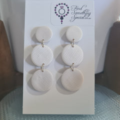 Polymer Clay Earrings Three Circles  - White Shimmer Textured Mix
