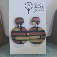 Polymer Clay Earrings Small/Big Circles  - Black with Bronze & Gold Brick