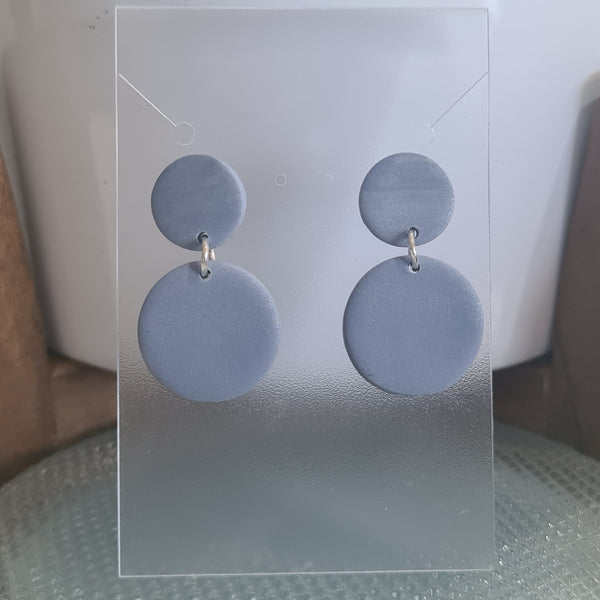 Polymer Clay Earrings Double Circles  - Steel Blue
