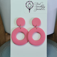 Polymer Clay Earrings Hollow Circles  - Light Pink