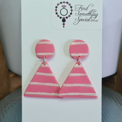 Copy of Polymer Clay Earrings Small Circle Big Triangle  - light Pink with Stripe