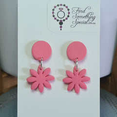Polymer Clay Earrings small Circle & Flower - Light Pink