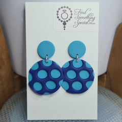 Polymer Clay Earrings Small/Big Circles  - Blue Honeycomb