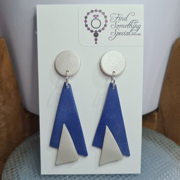 Polymer Clay Earrings Small Circle/Geometric  - Blue & White