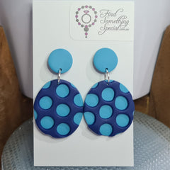 Polymer Clay Earrings Small Circle/Oval  - Blue Honeycomb