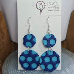 Polymer Clay Earrings Med & Large Circle on hooks  - Blue Honeycomb