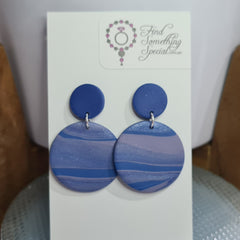 Polymer Clay Earrings Small/Big Circles  - Blue & Mauve Swirl