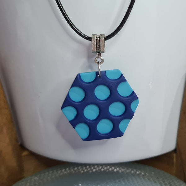 Polymer Clay Square Pendant  - Blue Honeycomb Hexagon