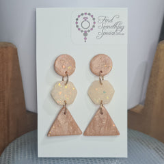 Polymer Clay Earrings Circle/Hexagon/Triangle - Tan/Opal finish