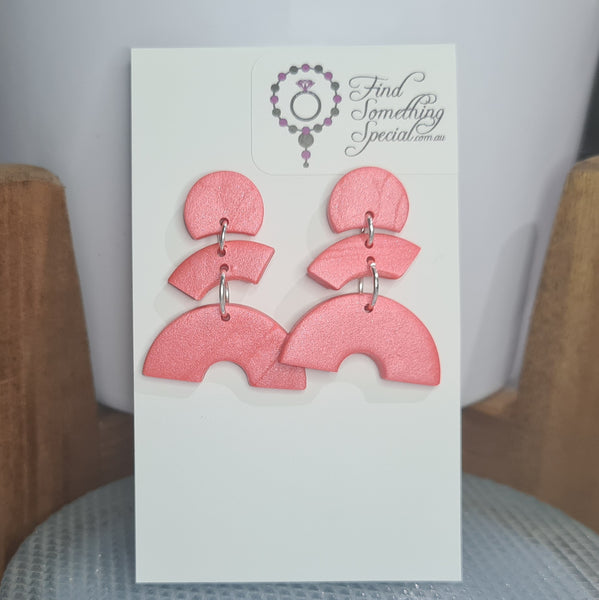 Polymer Clay Earrings Triple Arc - Coral