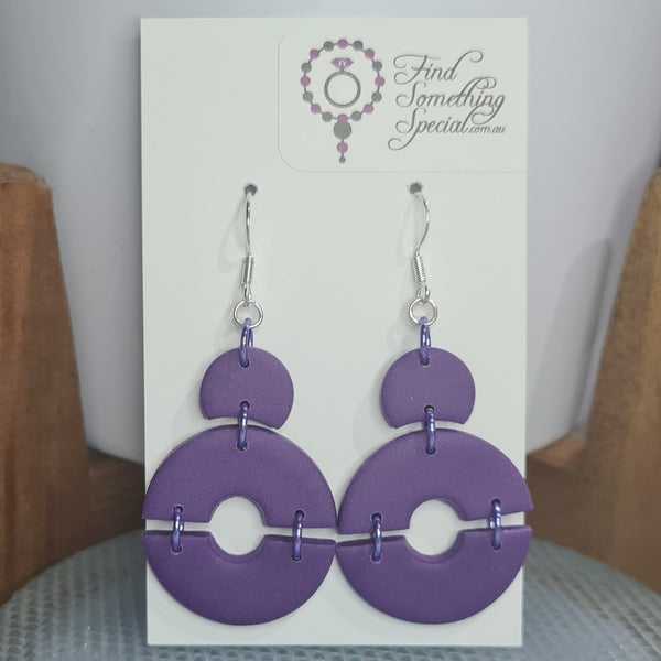 Polymer Clay Earrings Segmented Circles - Purple