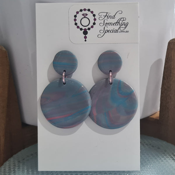Polymer Clay Earrings Small/Big Circles  - Rainbow Swirl with Resin