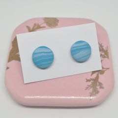 Polymer Clay Studs - Sky blue/white