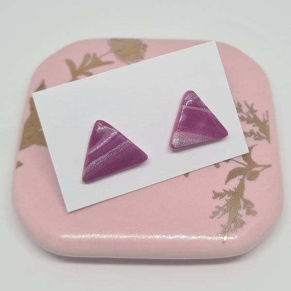 Polymer Clay Studs - Rose/white triangles with resin