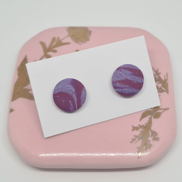 Polymer Clay Studs - Rose/Purple Swirl