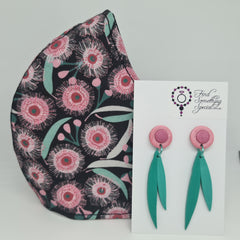 Handmade Face Mask with Matching Polymer Clay Earrings - Gum Blossom