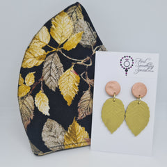 Handmade Face Mask with Matching Polymer Clay Earrings - Gold Leaf