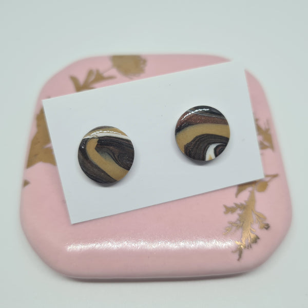 Polymer Clay Studs - Earthy Swirls with Resin