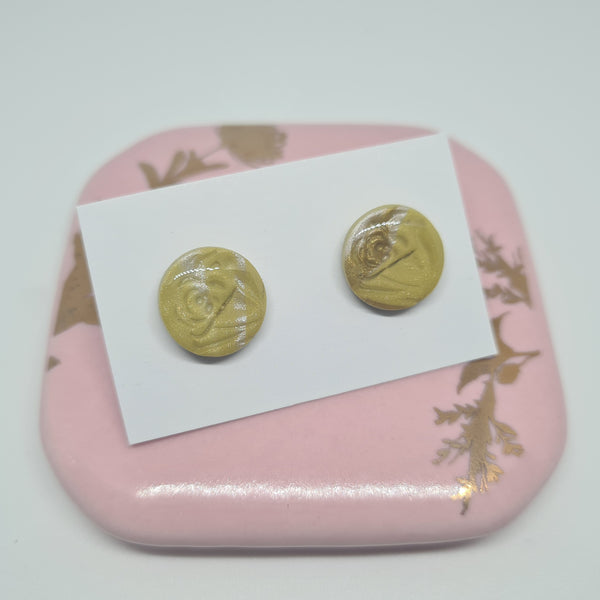 Polymer Clay Studs - Gold with Rose imprint and Resin