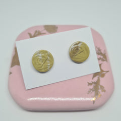 Polymer Clay Studs - Gold with Rose imprint and Resin