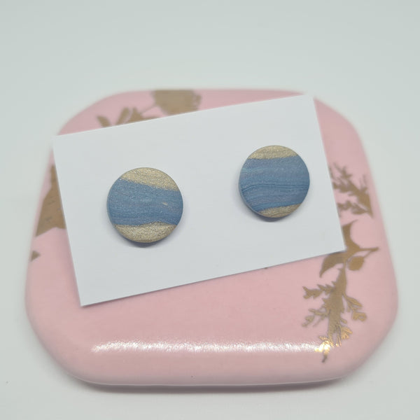Polymer Clay Studs - Blue & Gold