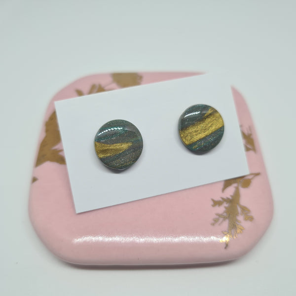 Polymer Clay Studs - Blue/Green/Gold with Resin