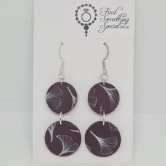 Polymer Clay Earrings with Hooks - Double circles maroon with print