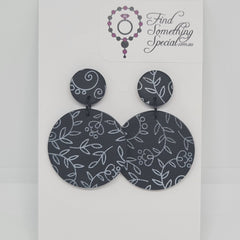 Polymer Clay Earrings Small/Big Circles  - Black with white print